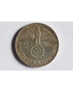 Monnaie argent 2 Reichsmark Paul von Hindenburg 1938 Allemagne