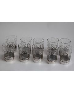 Dix Verres à liqueur cristal taillé argent Minerve France