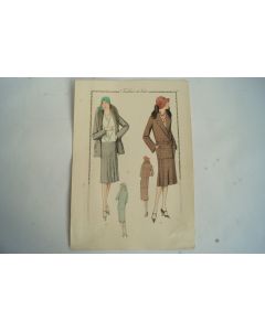Gravure originale mode Tailleur de luxe Automne 1929
