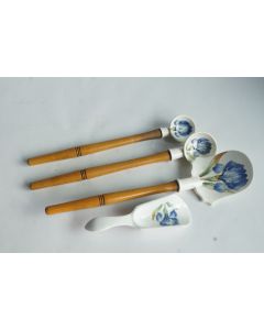 Couverts de service bois céramique peinte Fleur Iris