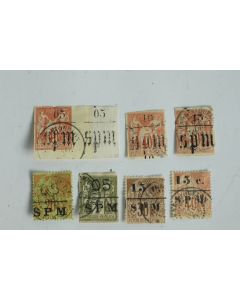 Timbres Série Saint Pierre et Miquelon 1885-91 surcharge SPM oblitéré