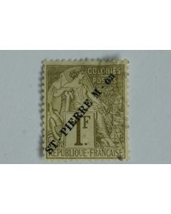 Timbre Saint Pierre et Miquelon 1f 1891 surcharge oblitéré