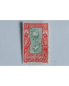 Timbre Saint Pierre et Miquelon D13 1/2x14 20f 1932 oblitéré