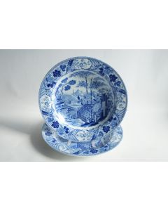 2 Assiettes creuses faïence Wedgwood Palissade bleue 25 cm