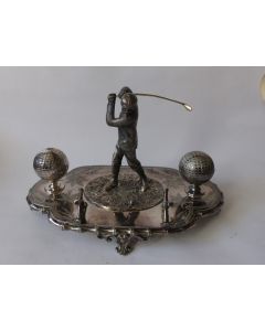Encrier porte plume golf Art nouveau métal argenté