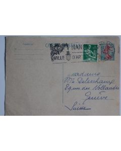 entier postal type semeuse avec cachet Nancy ville d'art 1960