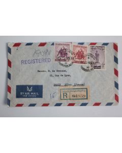 Enveloppe air mail timbre Thaïlande recommandée Bangkok 1955