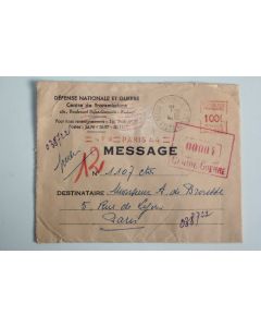 Enveloppe défense nationale et guerre cachet centre de guerre 1958