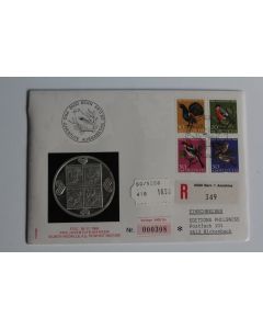 Enveloppe FDC Suisse Pro Juventute avec médaille en argent 1968 neuf