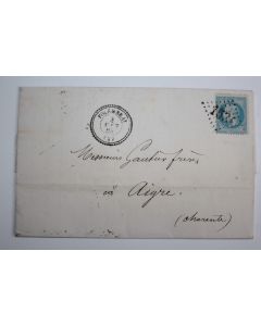 Enveloppe France empire 20c obl cercle extérieur perlé 1868