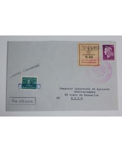 Enveloppe France vignette taxe d'acheminement Italie annulé 1968
