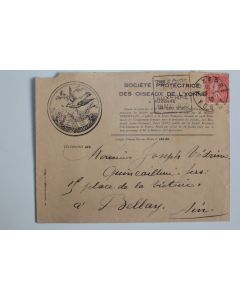 Enveloppe société protectrice des oiseux flamme exposition Auxerre 1930