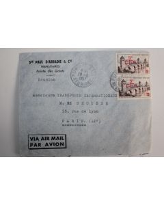 Enveloppe timbres France surcharge 5f CFA air mail 1957