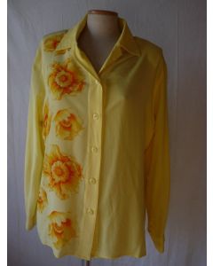 ESCADA chemisier soie jaune motifs soleils T 42