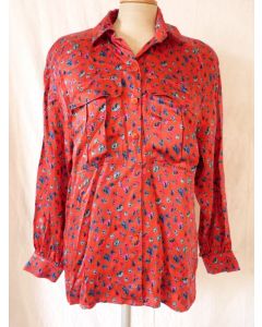 ESCADA Chemisier soie vintage Fleurs rouge