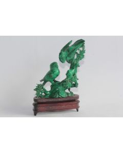 Figurine malachite sculptée Perroquets Chine