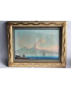 Gouache napolitaine Eruzione del 1845 Éruption Vésuve Italie XIXe siècle