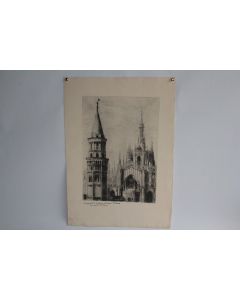 Gravure Carlo VITALE Campanile San Gottardo e Duomo Milano Italie