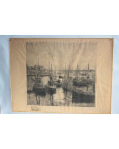 Gravure eau-forte originale Édouard LÉON Bateaux