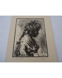 Gravure sur bois Petite fille de Yvonne Heilbronner