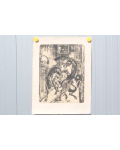 HANS ERNI Lithographie originale Chevaux château La Sarraz 1958