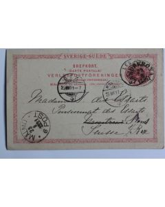 Entier postale Suède tio ore pour la Suisse 1891