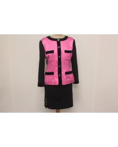 CHANEL Tailleur tweed noir et soie rose vintage Fall 1988 T40