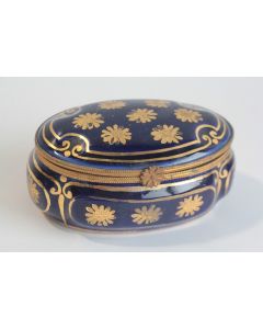 Boite à bijoux porcelaine bleu et or Limoges France