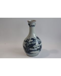 Ancien Vase bouteille porcelaine blanc et bleu Chine