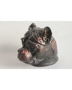 Pot à tabac figuratif Tête de chien Bouledogue céramique lustrée