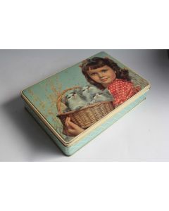 Boîte biscuits tôle J. Schuybroek Fillette et Chatons