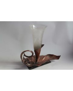 Porte Bouquet cuivre cristal taillé Art Nouveau