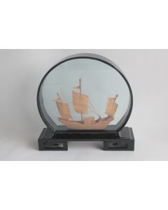 Diorama bateau liège sculpté Chine