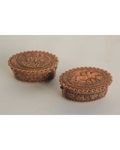 2 Boîtes russe écorce de bouleau sculpté loup chevaux ours