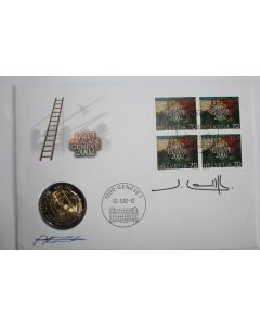 Timbre Suisse bloc x4 PJ avec pièce de monaie 5 Fr 2002