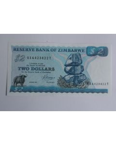 Billet 2 Dollars Zimbabwe 1983 neuf