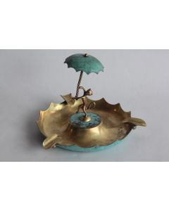 Cendrier laiton Chat au parapluie Art déco