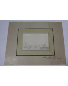 Dessin original Léon MOREL-FATIO Bateaux au port XIXe siècle