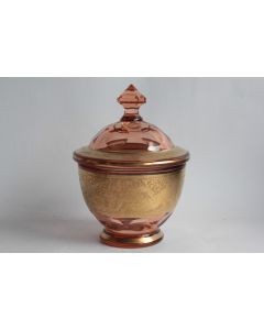 Bonbonnière cristal ambre frise dorée MOSER