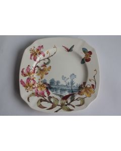 Assiette faïence LUNEVILLE Keller & Guérin Lys Papillons
