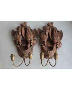Paire d'appliques Oiseaux terre cuite Trophée de chasse