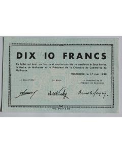 Billet de nécessité 10 Francs Mulhouse 1940