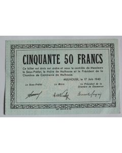 Billet de nécessité 50 Francs Mulhouse 1940