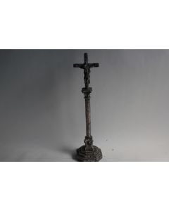 Crucifix Christ et vierge marie sur croix métal argenté XIXe siècle