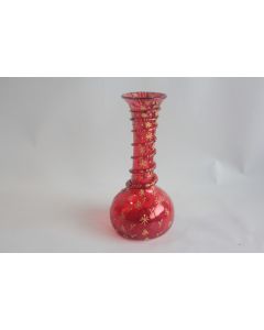 Vase verre soufflé émaillé rouge et or oriental