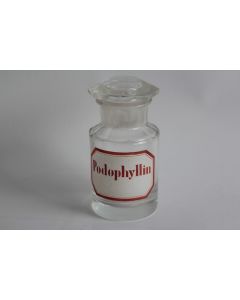 Ancien flacon d'apothicaire verre émaillé Podophyllin