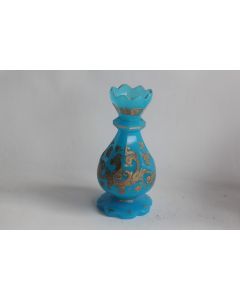 Vase verre opalin bleu émaillé XIXe siècle