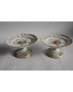 Paire petits Compotiers porcelaine ajourée Dresden Carl Thieme Allemagne