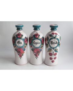 3 Bouteilles liqueur céramique Gin Cognac Kirsch Luzerne Suisse