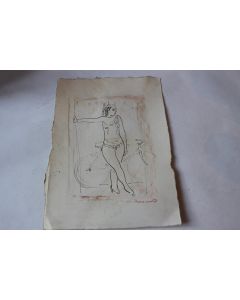 Dessin original Maurice Barraud étude femme et vélo